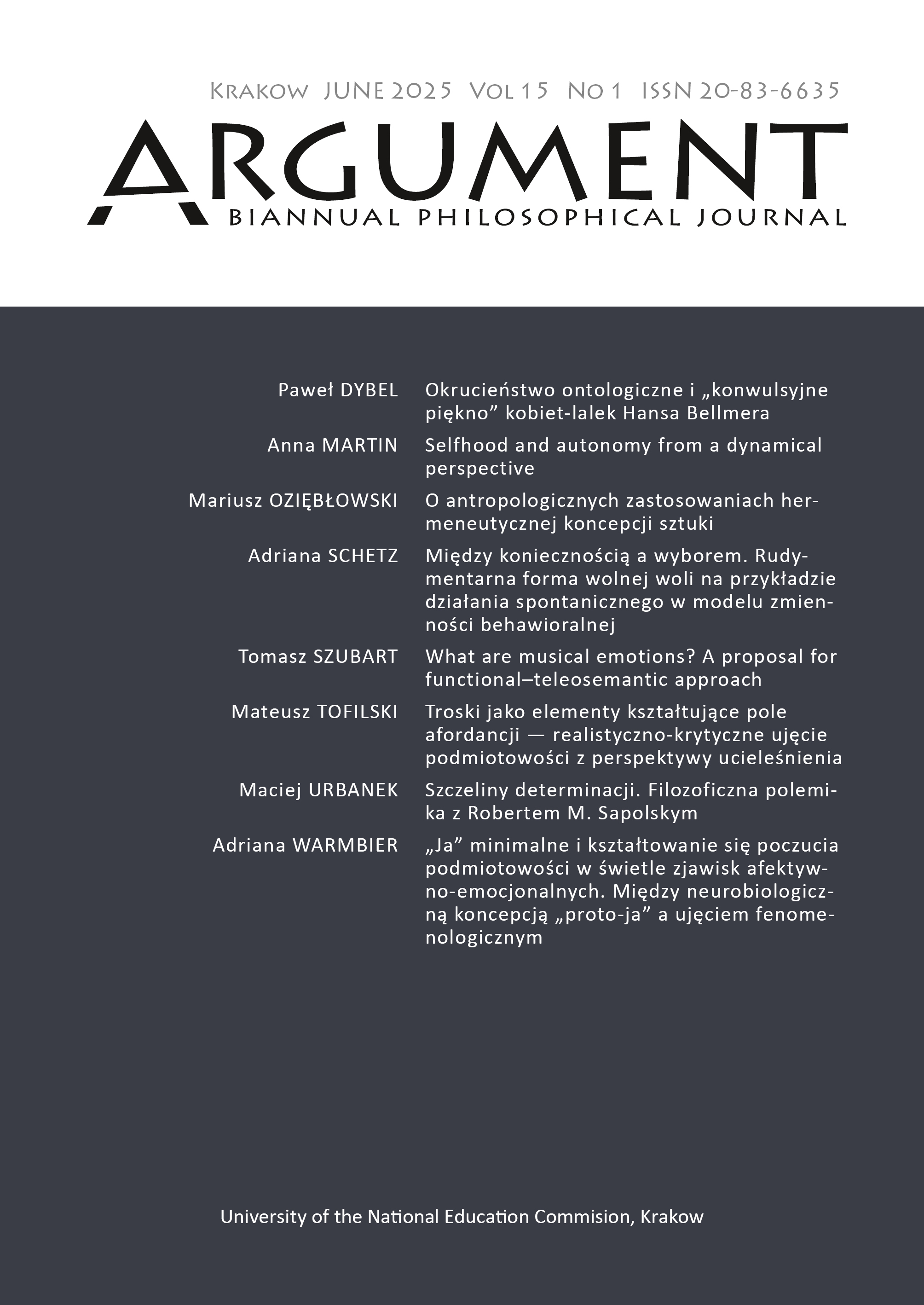 					View Vol. 15 No. 1 (2025): Emotions — will — agency
				