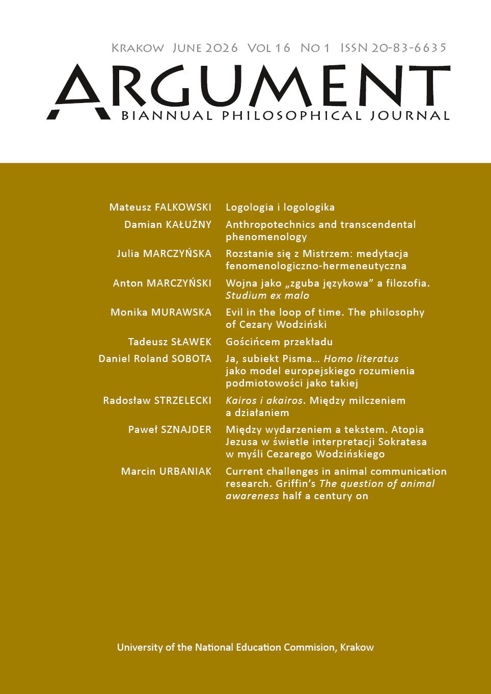 					View Vol. 16 No. 1 (2026): Cezary Wodziński —  language between evil and hospitality
				